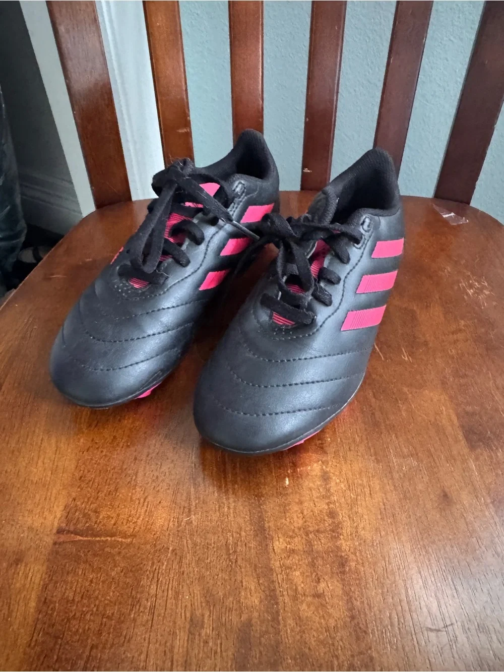adidas Kids Black and Pink Athletic Clears Soccer Shoes